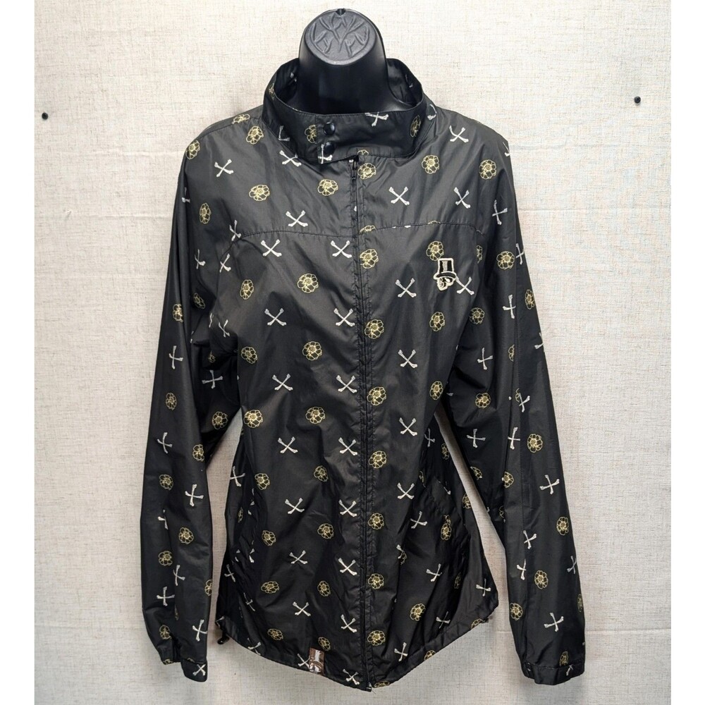 Indigo Red Denim Co Windbreaker Jacket Bones Skull Floral Black Men's Size L